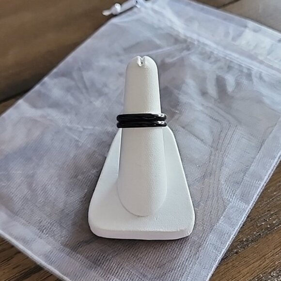 Set of 2 Hidalgo Silver Black Enamel Bands Size 7 - Picture 1 of 5